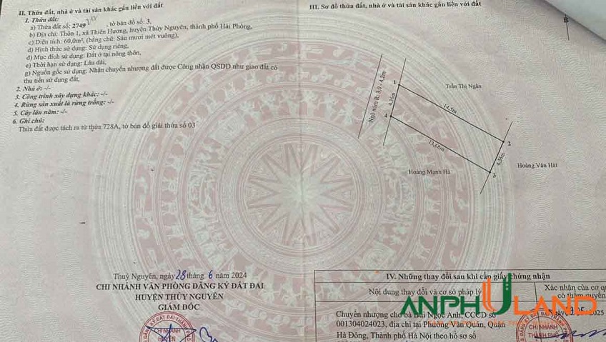 Chính chủ bán lô đất tại TDP 1, Phường Thiên Hương, TP Hải Phòng