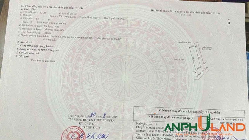 Cần bán lô đất đẹp tại TDP 6, Phường Thiên Hương ( xã Hoàng Động), TP Hải Phòng