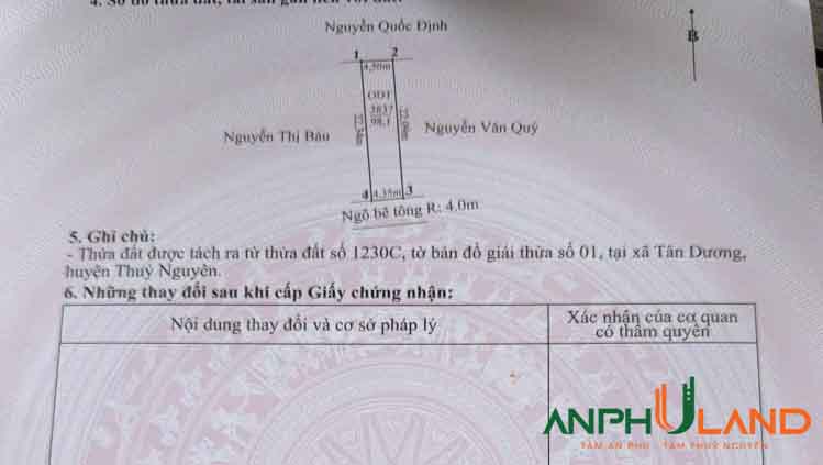 Chào bán siêu phẩm ngay cạnh trung tâm hành chính P. Thủy Nguyên ( xã Tân Dương), TP Hải Phòng