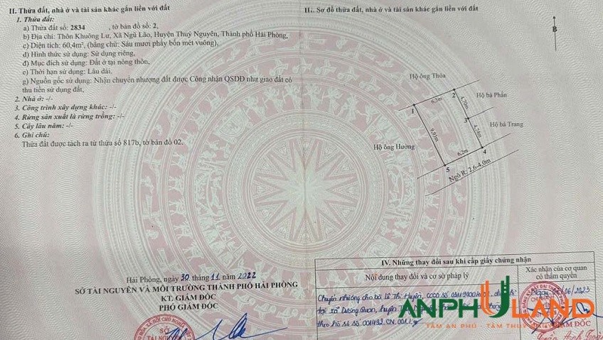 Chủ gửi bán lô đất tại TDP Khuông Lư, phường Bạch Đằng (Ngũ Lão), TP Hải Phòng