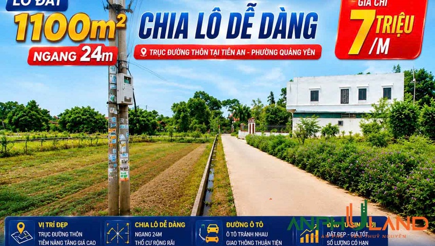 Cần bán lô đất 1100 m2, chia lô dễ dàng tại phường Quảng Yên, Quảng Ninh