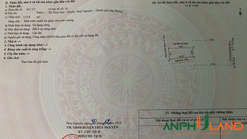 Chính chủ gửi bán đất mặt đường Máng Nước, phường Thuỷ Nguyên (Thuỷ Sơn), TP Hải Phòng