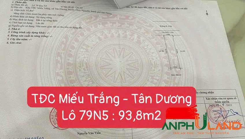 Cần bán đất khu TĐC Miếu Trắng, Phường Thủy Nguyên (xã Tân Dương), TP Hải Phòng