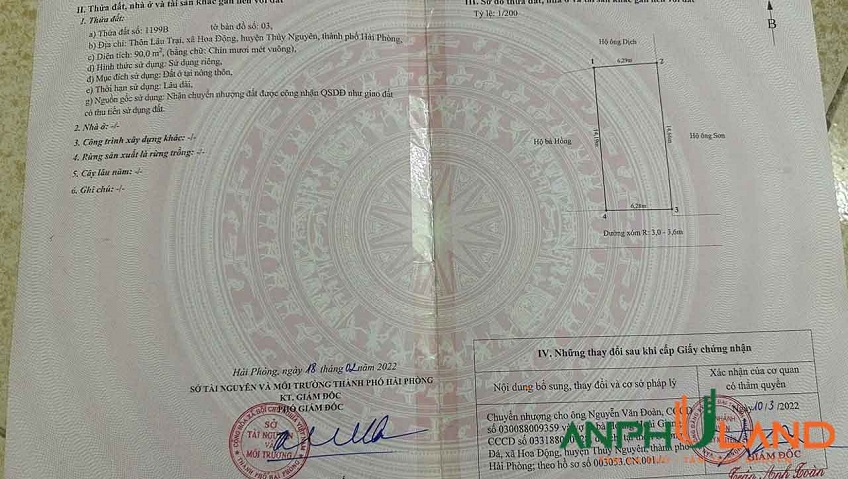 Cần bán lô đất đẹp 52.7 m2 tại TDP Lâu Trại, Phường Thủy Nguyên (xã Hoa Động), TP Hải Phòng