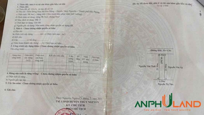 Cần bán lô đất nền đối diện dự án Doji Phường Thủy Nguyên (xã Hoa Động), TP Hải Phòng
