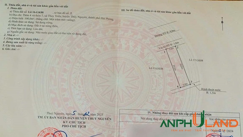 Bán nhanh lô 16LK08 trục chính khu đấu giá Thuỷ Triều, phường Hoà Bình, TP Hải Phòng