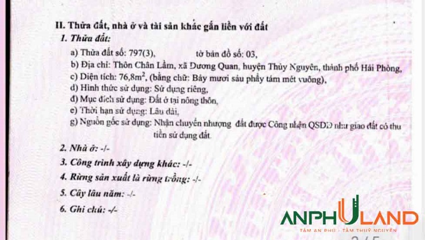 Chào bán lô đất đẹp tại Phường Thủy Nguyên (xã Dương Quan), TP Hải Phòng