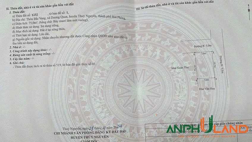 Chủ gửi bán lô góc phường Thuỷ Nguyên (Dương Quan), TP Hải Phòng