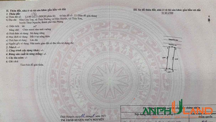 Cần bán lô đất đấu giá khu Cửa Trại, Phường Thủy Nguyên, TP Hải Phòng