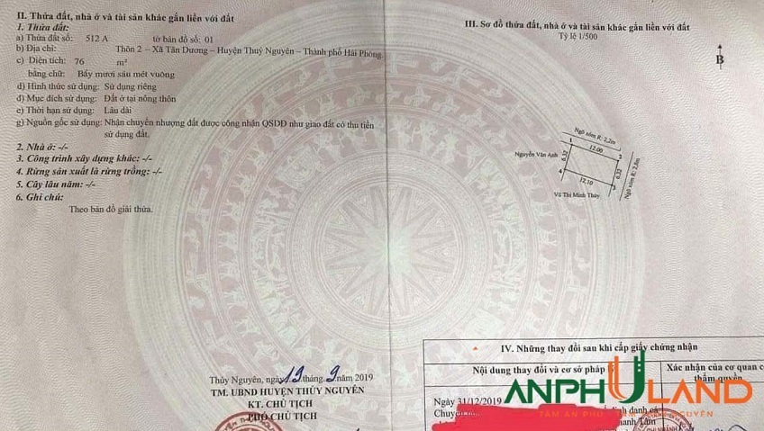 Chào bán lô góc đẹp phường Thuỷ Nguyên (Tân Dương), TP Hải Phòng