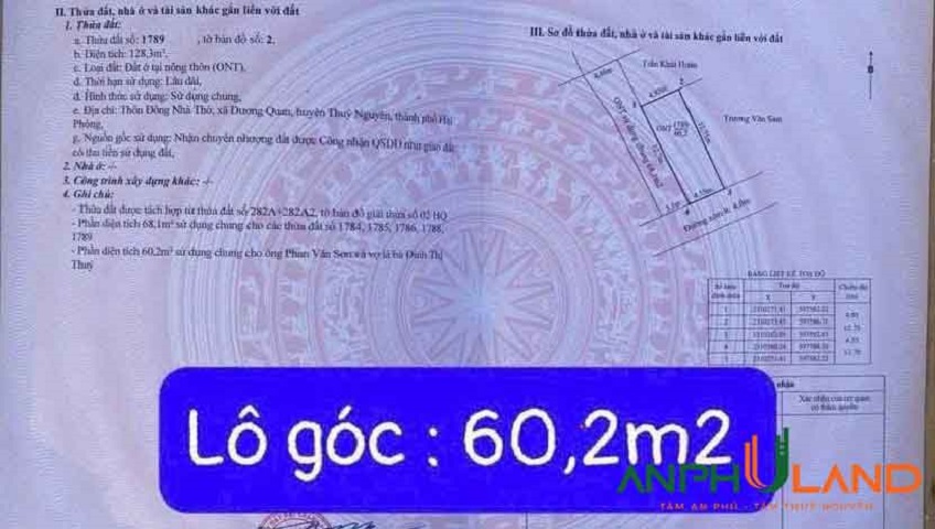 Giảm giá sốc ngay 200 triệu cho siêu phẩm phường Thủy Nguyên (xã Dương Quan), TP Hải Phòng