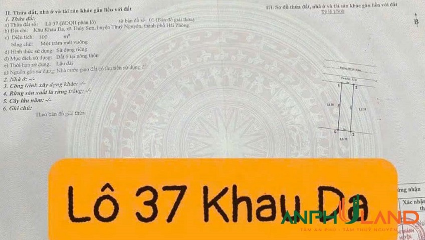 Chào bán lô 37 khu Khau Da, phường Thuỷ Nguyên, TP Hải Phòng