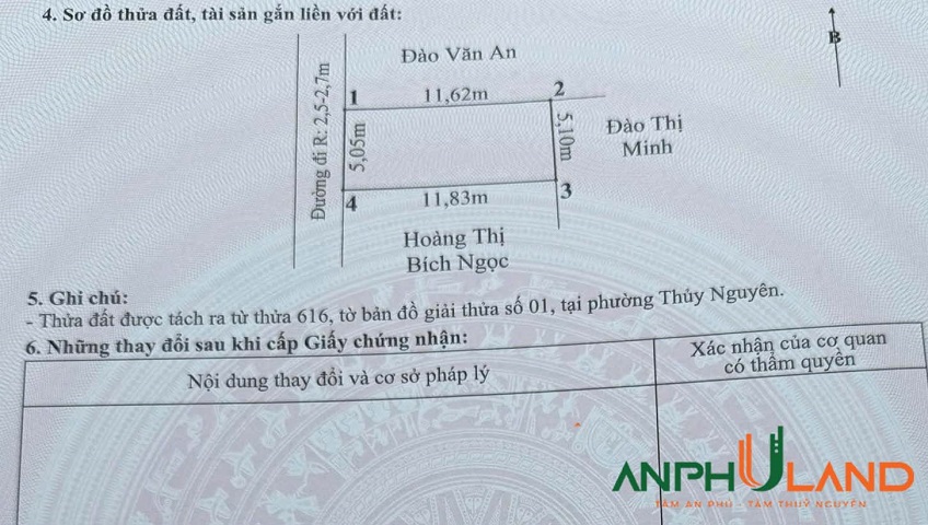 Bán lô đất đường thông tại phường Thuỷ Nguyên (Tân Dương), TP Hải Phòng