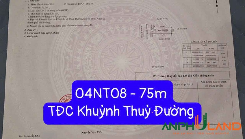 Cần bán lô đất đẹp TĐC Khuỷnh, Phường Thủy Nguyên, TP Hải Phòng