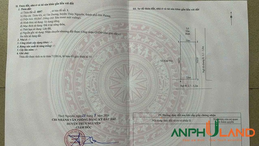 Cần bán lô góc hai mặt tiền tại TDP 4A, Phường Thủy Nguyên (xã Tân Dương), TP Hải Phòng