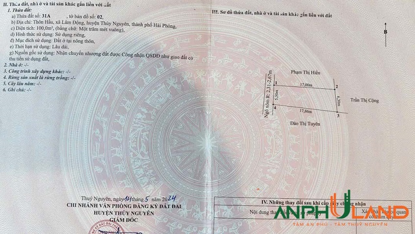 Chính chủ gửi bán lô đất sẵn bìa phường Thiên Hương (Lâm Động), TP Hải Phòng
