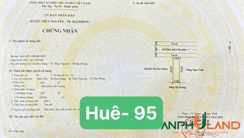 Bán lô 95 Chung cư Huê, TDP Đầm Đền, phường Thuỷ Nguyên, TP Hải Phòng