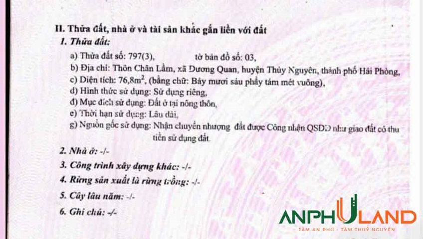 Chào bán lô đất đẹp tại phường Thủy Nguyên (xã Dương Quan), TP Hải Phòng