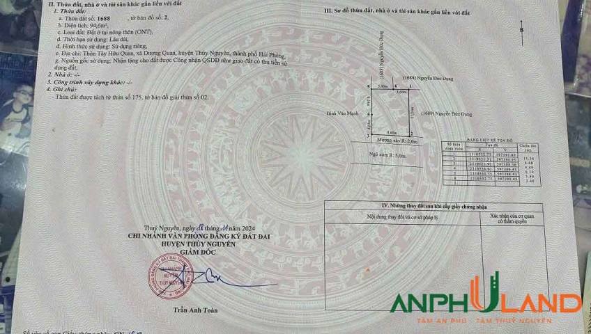 Bán đất 94.6m2 đất đẹp hiếm tại Phường Thủy Nguyên (xã Dương Quan), TP Hải Phòng