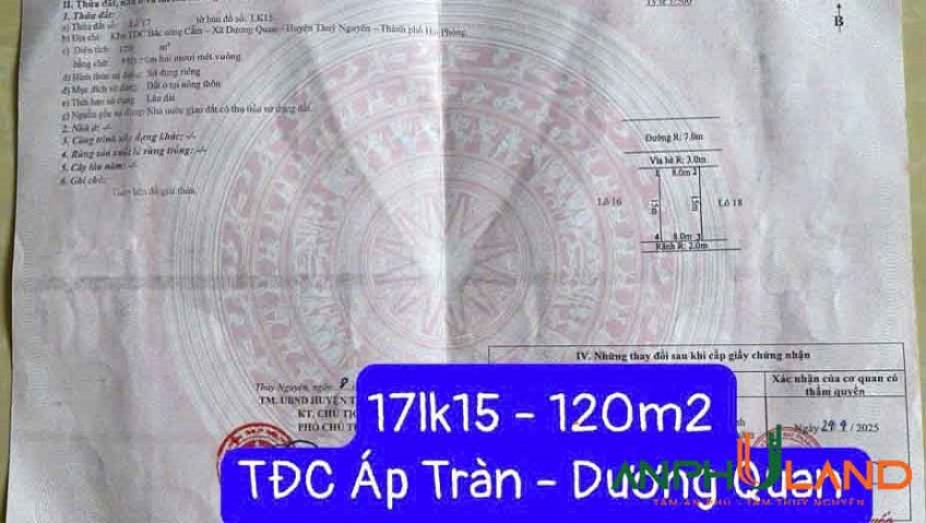 Cần bán duy nhất 1 lô TĐC Áp Tràn, Phường Thủy Nguyên (xã Dương Quan), TP Hải Phòng