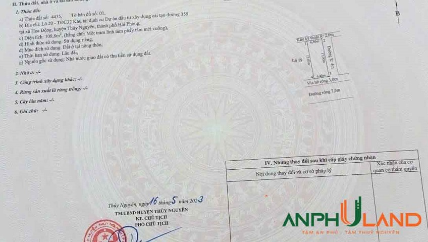 Chính chủ chào bán lô xẻ khe đẹp tại khu TĐC phường Thủy Nguyên (xã Hoa Động), TP Hải Phòng