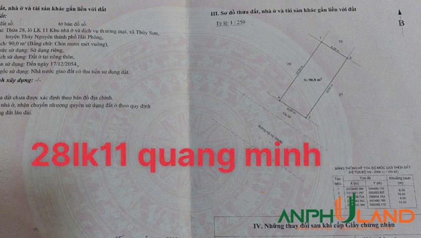 Chào bán lô 28-LK11 KĐT Quang Minh, phường Thuỷ Nguyên, TP Hải Phòng