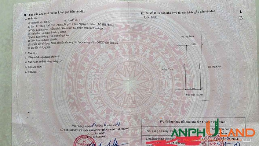 Cần bán 62.9 m2 tại TDP 7 Phường Thủy Nguyên (xã Tân Dương), TP Hải Phòng