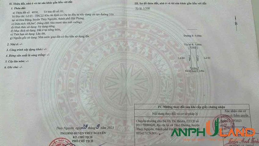 Cần bán lô đất tại TĐC Phường Thủy Nguyên (xã Hoa Động), TP Hải Phòng