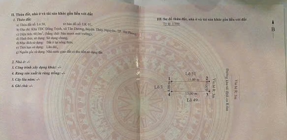 Chỉ 2 tỷ 8xx có ngay lô tái định cư Đống Trịnh, Phường Thủy Nguyên (xã Tân Dương), TP Hải Phòng 