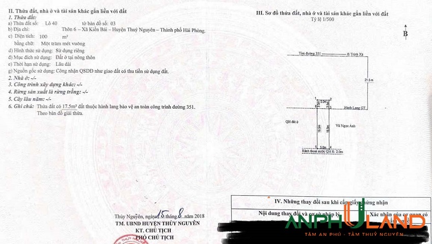 Bán lô đất 100m² ngay gần ngã 3 Trịnh Xá, phường Thiên Hương (Kiền Bái), TP Hải Phòng