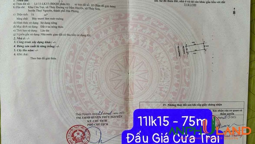 Cần bán lô đất đấu giá khu Cửa Trại, Phường Thủy Nguyên, TP Hải Phòng