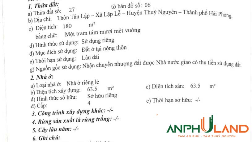 Chuyển nhượng lô đất Tân Lập, phường Nam Triệu (Lập Lễ), TP Hải Phòng