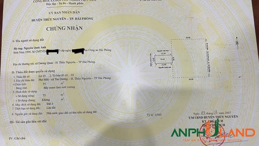 Bán lô đất đẹp 75m2 ngay mặt đường 359 tại P. Thủy Nguyên (xã Dương Quan), TP Hải Phòng