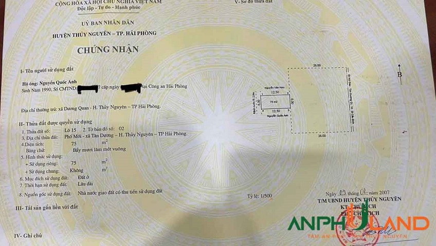 Bán lô đất mặt đường 359, hàng kinh doanh đẹp P. Thủy Nguyên (xã Dương Quan), TP Hải Phòng