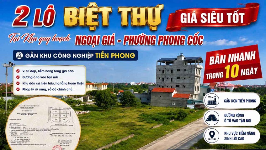 Cần bán 2 lô biệt thự, khu quy hoạch ngoại giá, phường Phong Cốc, Quảng Yên, Quảng Ninh