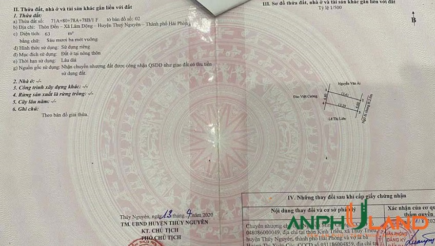 Bán lô đất 63m² tại phường Thiên Hương (Lâm Động), TP Hải Phòng